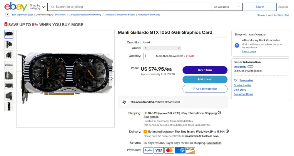 ebay GeForce GTX 1060 6GB