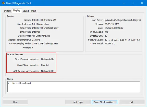 windows 10 DirectX diagnostic tool