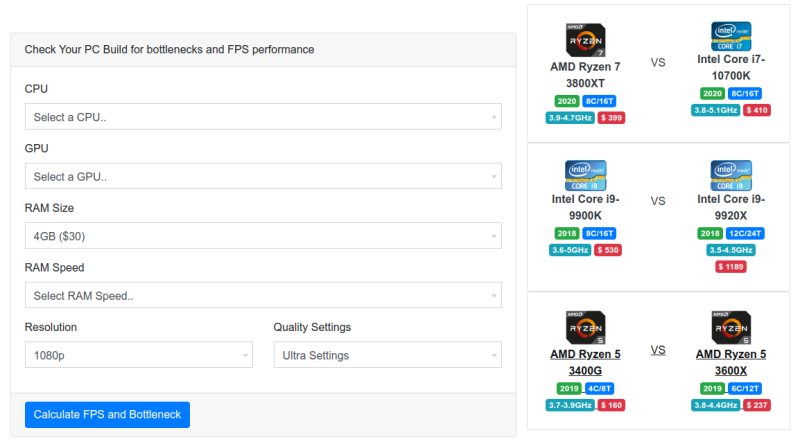CPU Agent Bottleneck Calculator