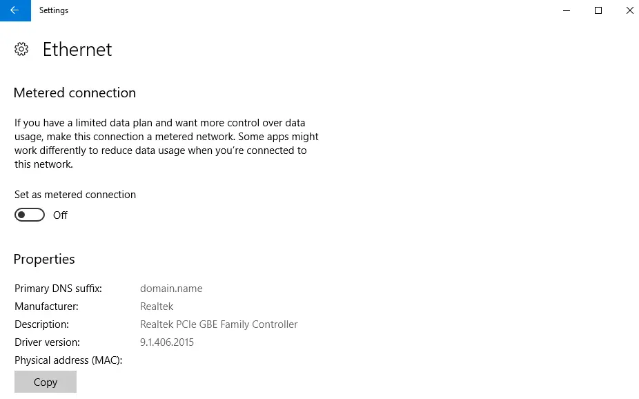 windows 10 Metered connection