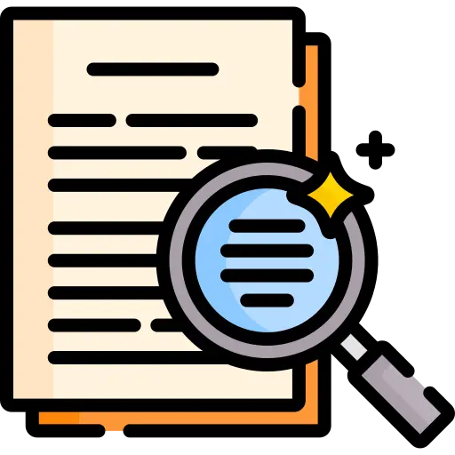 An icon of a book and a magnifying glass on top