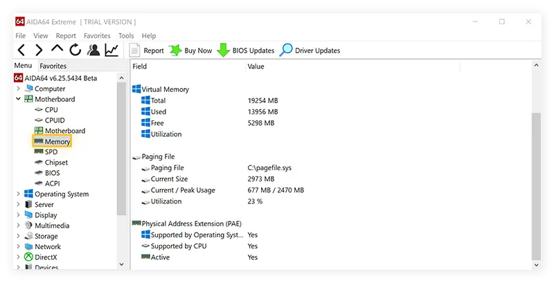 Try selecting Memory