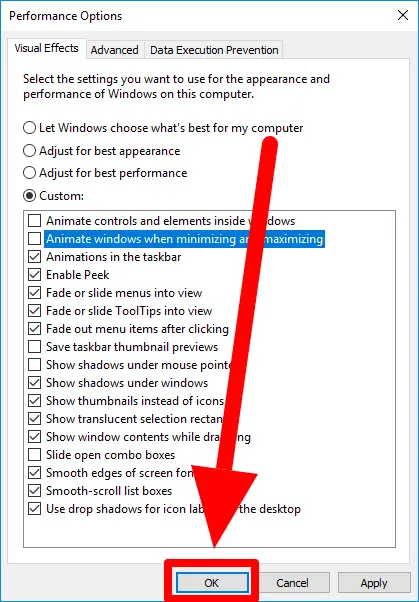 Turn off visual effects