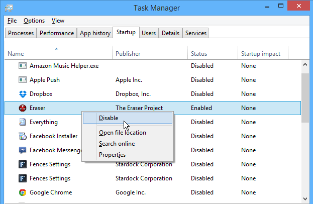 Deactivate the Start-up programs