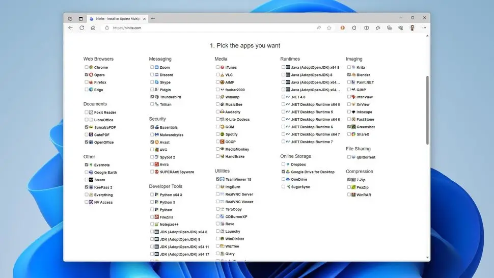 Pick Ninite programs