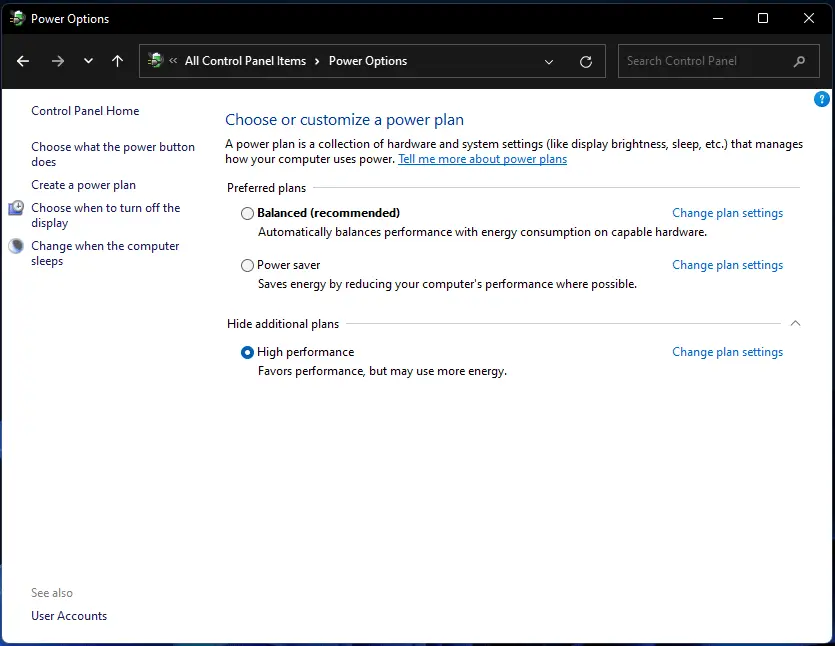 Windows 11 High Performance Power Plan