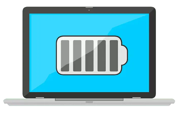 a laptop monitor showing a battery charged at 100%