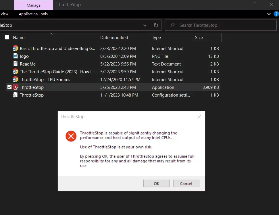 ThrottleStop warning prompt