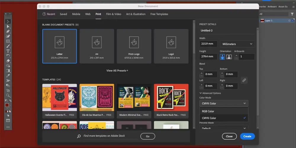 adobe illustrator color mode οptions