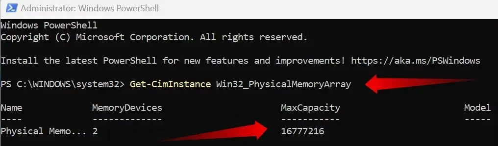 checking the maximum ram capacity