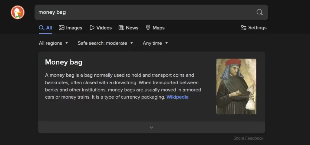 DuckDuckGo engine result