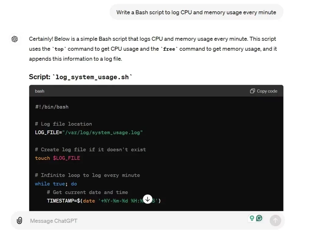 write a Bash script that would log memory and CPU usage