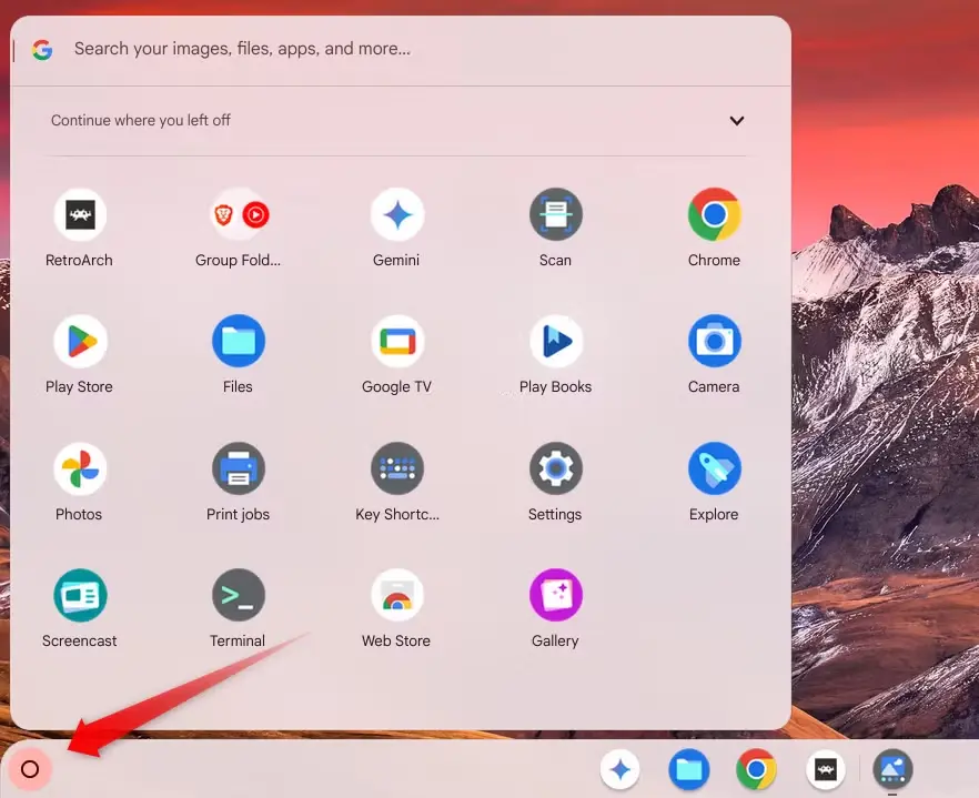 Άνοιγμα του Launcher Chromebook