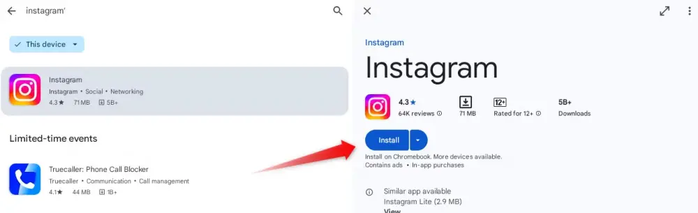 Εγκατάσταση του Instagram από το Play Store σε Chromebook