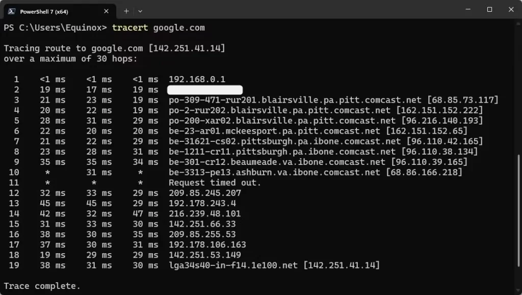 Tracert σε λειτουργία στα Windows 11