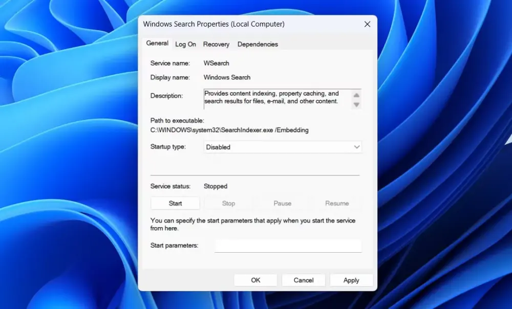 Ιδιότητες Windows Search στην επιφάνεια εργασίας